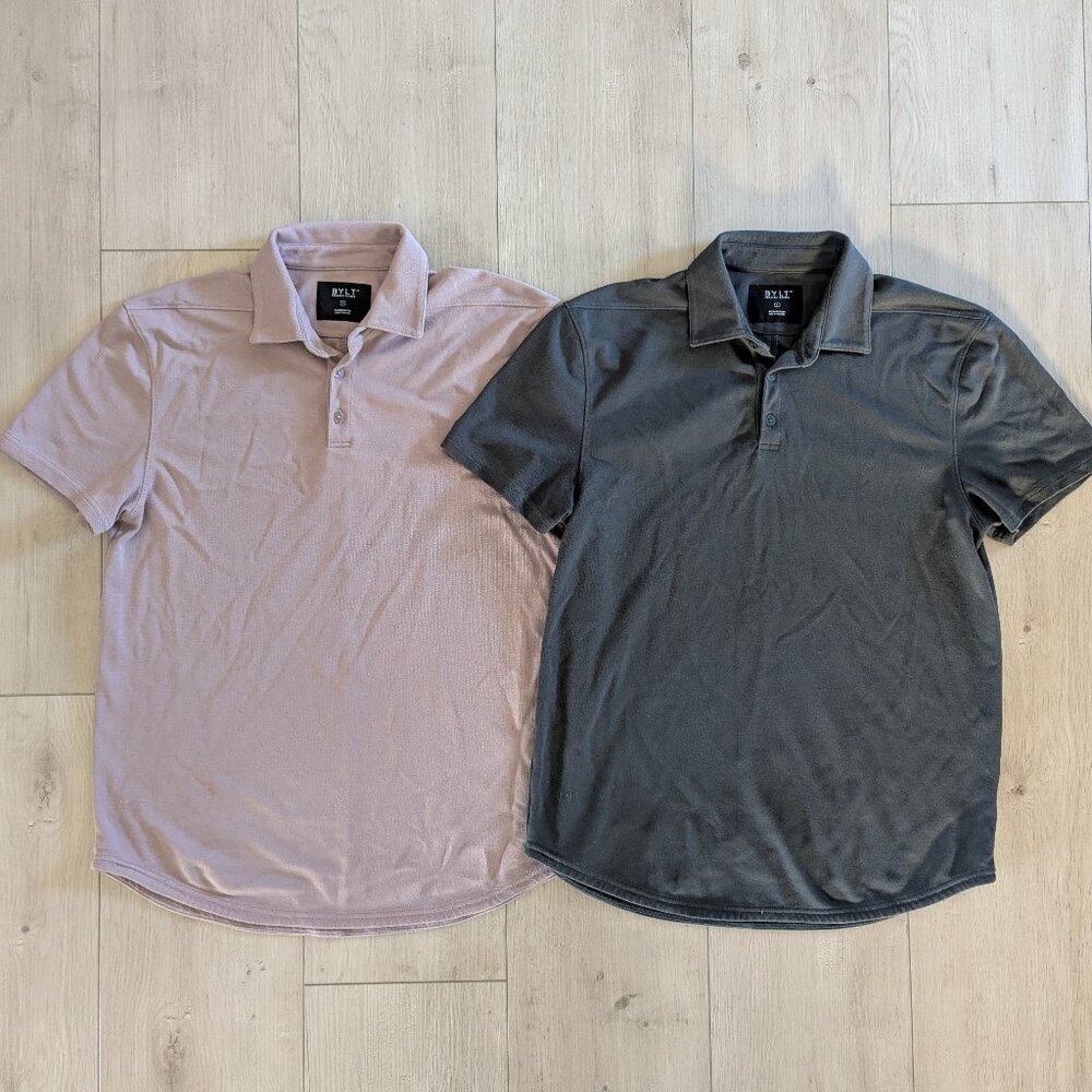 Lot Of 2 BYLT Drop Cut Short Sleeve Polo Shirts Mens Size L Grey Lavender